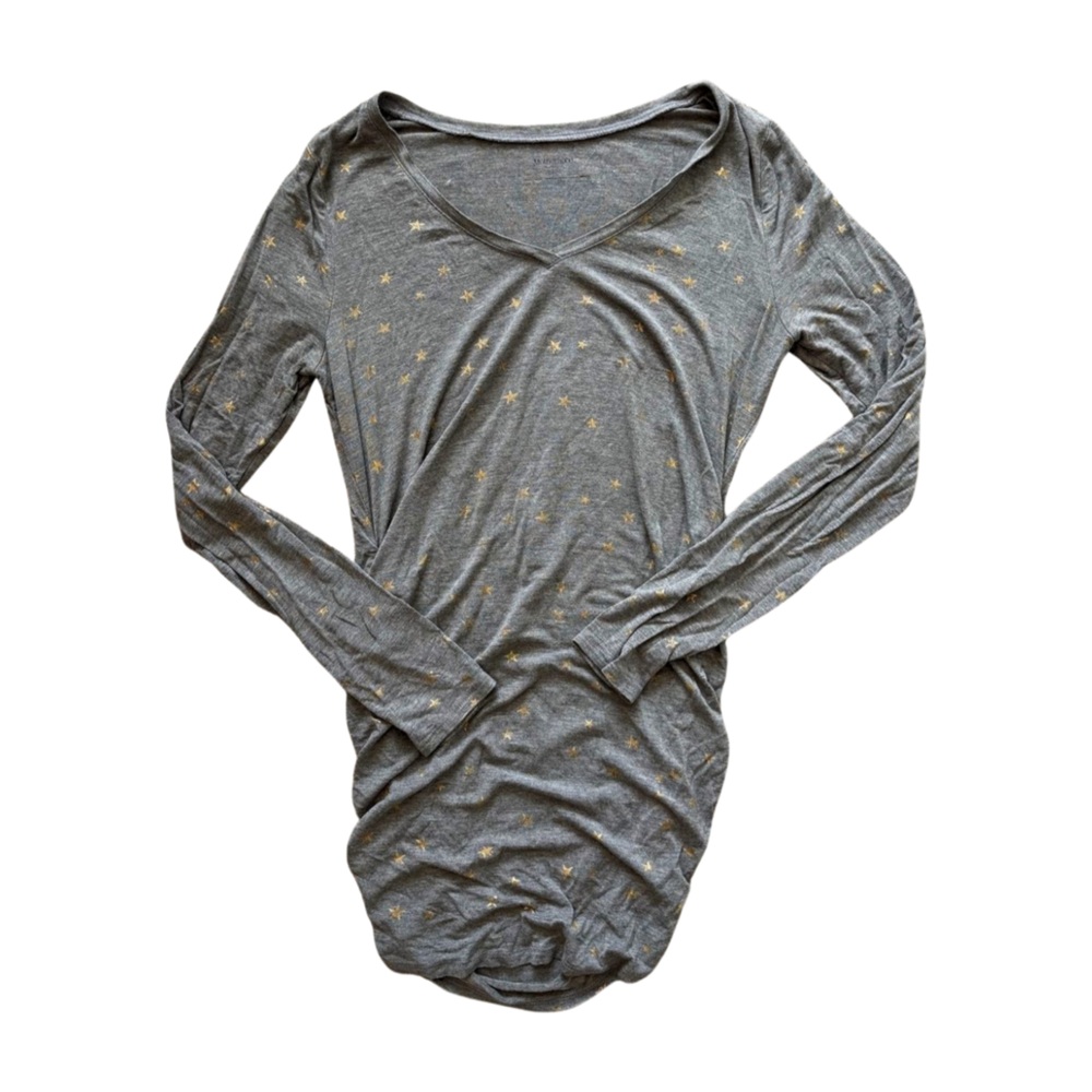 Motherhood Maternity Gray Top with Gold Star Pattern